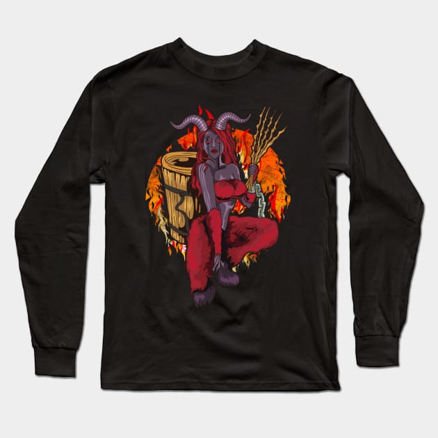 Female Krampus Girl Christmas Horror Long Sleeve T-Shirt by E